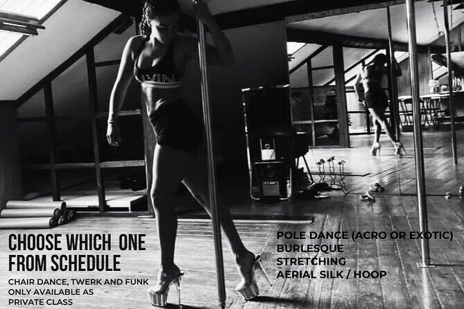 Dance Class (choose 1: Pole Dance, Burlesque or Aerial Silk/Hoop) - The 1-hour pole dance class flow (and what you do first)