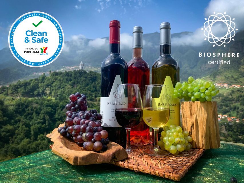 Madeira: Cabo Girão, Wine Tasting, & Serra d'Água Jeep Tour - Wine tasting setup: six wines, cheese, and chorizo